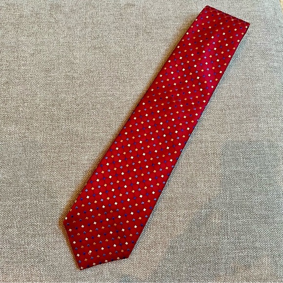 Jos A Bank Silk Made in the USA Diamonds Circles Gold Blue Red Professional Tie - Picture 1 of 10